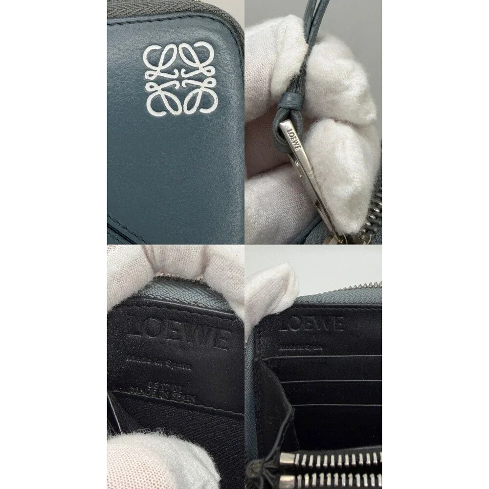 Authentic LOEWE Puzzle Anagram Leather Zip Around Long Wallet Blue/117